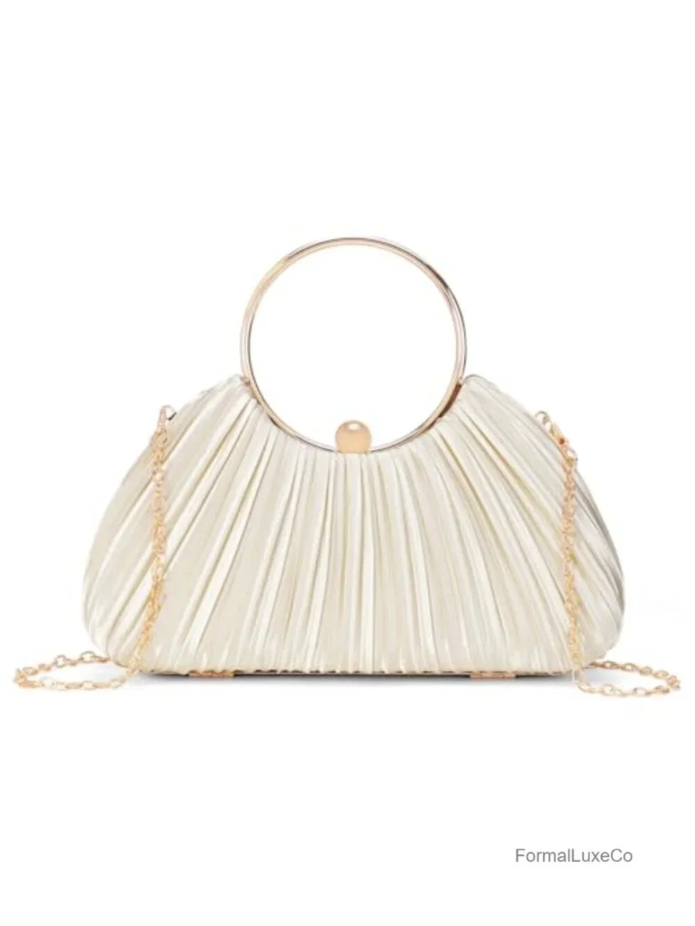 Satin Pleated Evening Clutch Purse - Top Handle Crossbody Wedding Bag